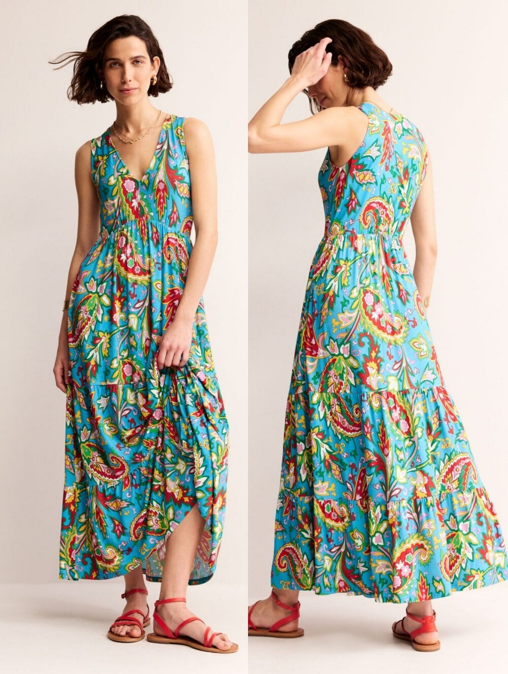 Sylvia Jersey Maxi Tier Dress Vivid Blue Paisley Azure Size 10